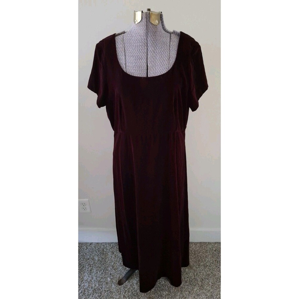 Vtg 90s J Crew Red Velvet Empire Waist Midi Dress Tie Back Holiday Size 12 EUC